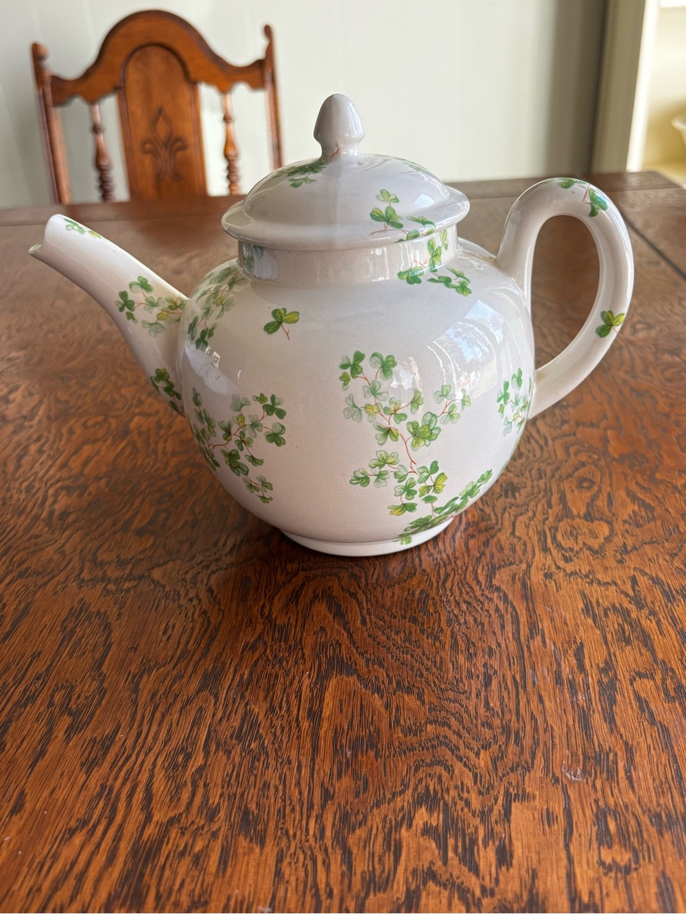 Irish Tea!! Ceramic Teapot with Shamrock Pattern Hand painted.